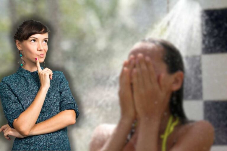 donna che fa una doccia e un'altra che pensa